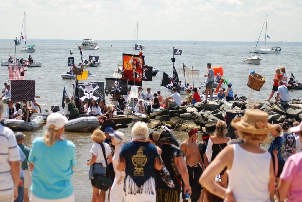 Arrrrg You Excited for a Weekend of Pirates and Wenches in Rock Hall? 3 pirate-themed decorated rafts at pirates and wenches in rock hall