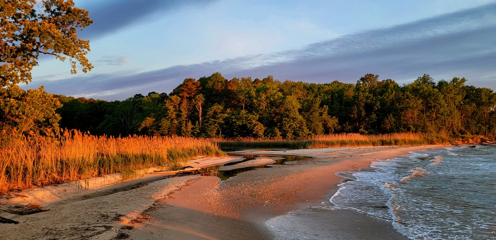 sunset at one of the scenic Chesapeake Bay Beaches in MAryland