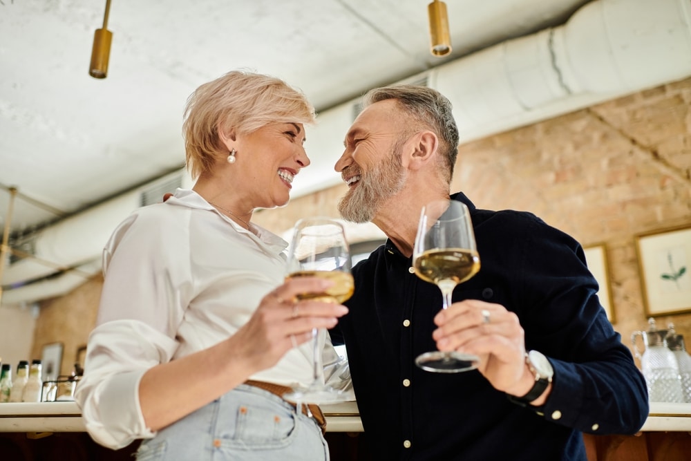 Couple enjoying wine during their Valentine's Day getaway from Washington DC